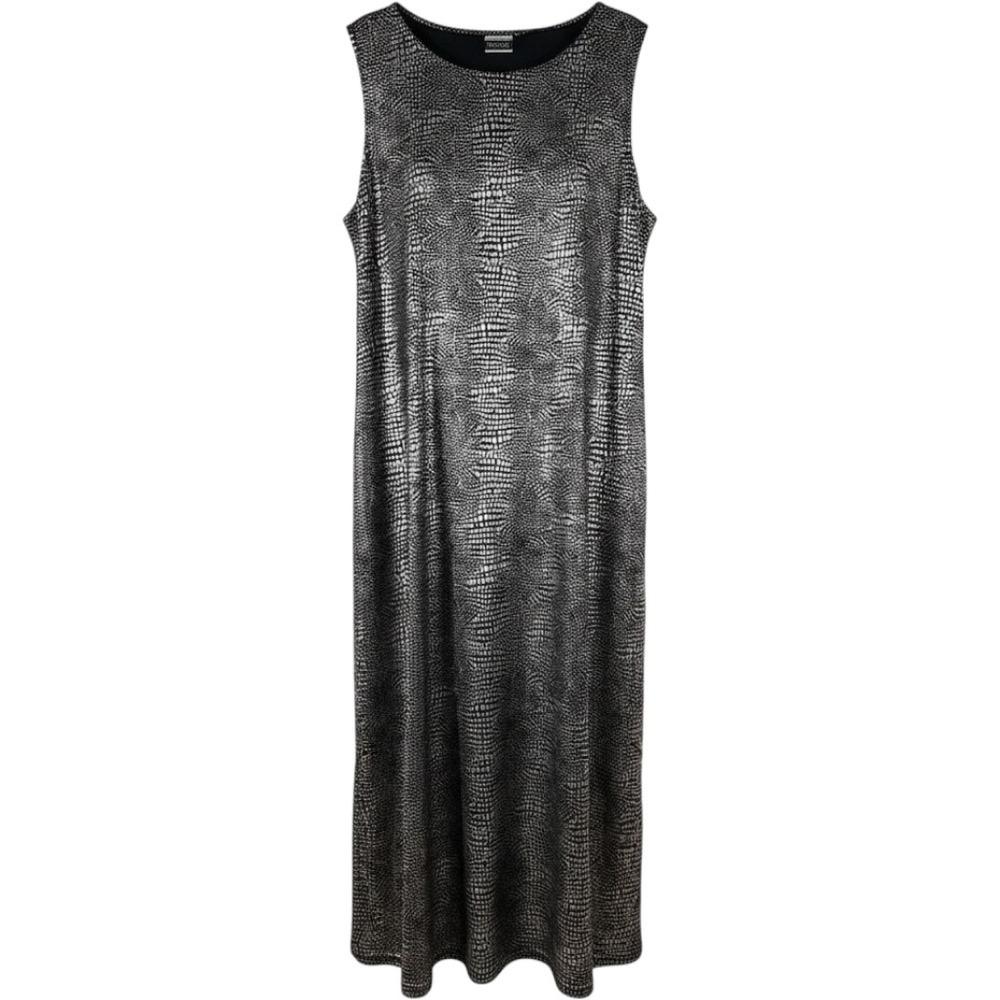 Vtg Scene 1 Maxi Dress 3X Vintage Aesthetic Silver Metallic Dot Sleeveless Black